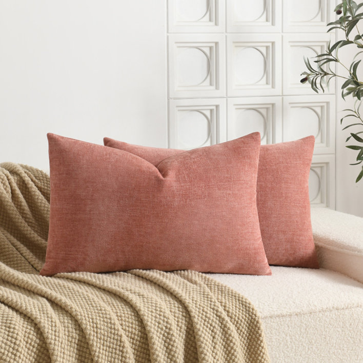 Soft Textured Slub Chenille Solid Cushion Cover Cozy Neutral Farmhouse Decorative Pillow Covers, Blue