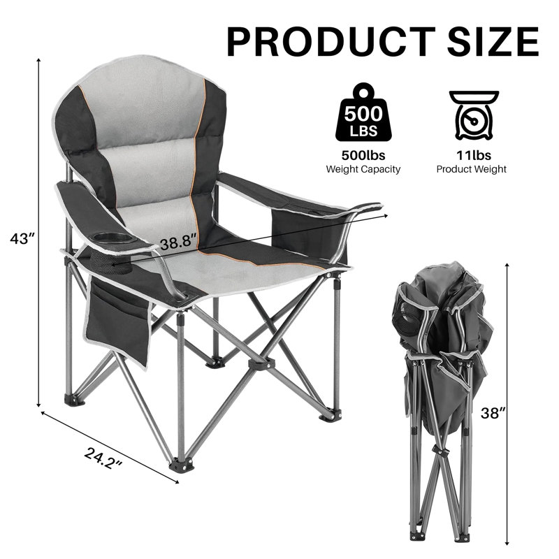 Camping Folding Chairs, Outdoor Heavy Duty Chairs With Cup Holder And Cooler Bag, Collapsible Padded Portable Camping Chair For Garden Beach Fishing Sports