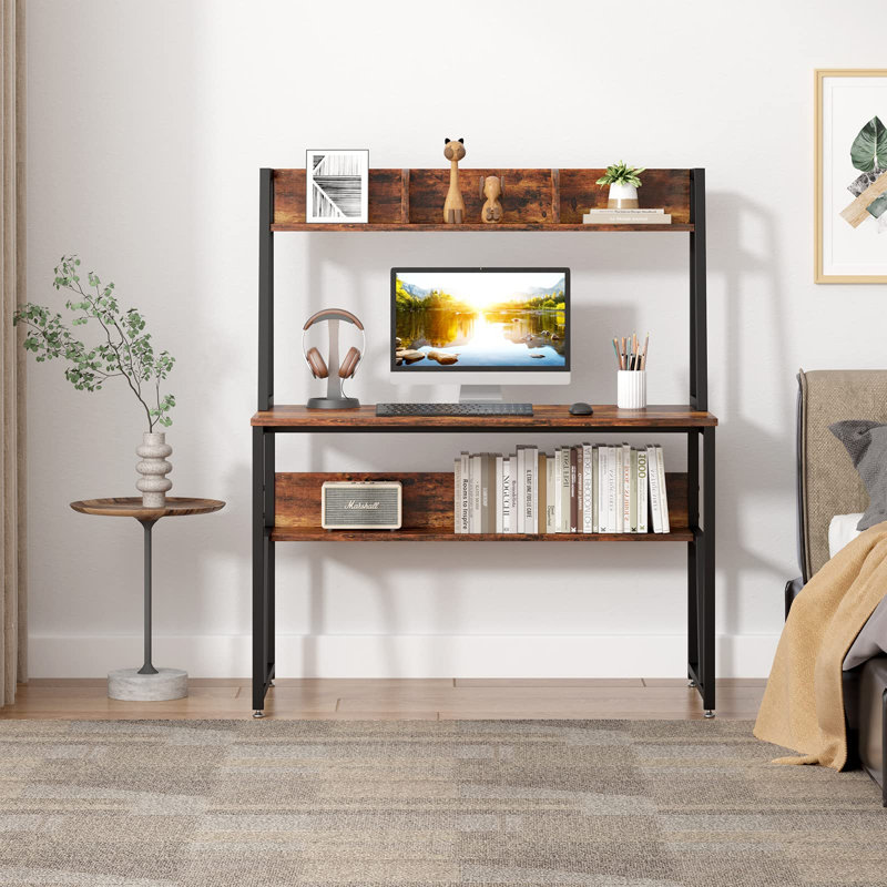 Drumnasole Metal Base Writing Desk, Rustic Brown, 139.7cm H x 120cm W x 60 cm D