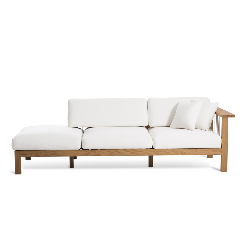 Chaise longue en teck avec coussins Maro, Toile Sunbrella® naturel