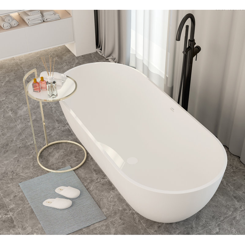 Baignoire de trempage autoportante en pierre solide de 69 pouces Tangent