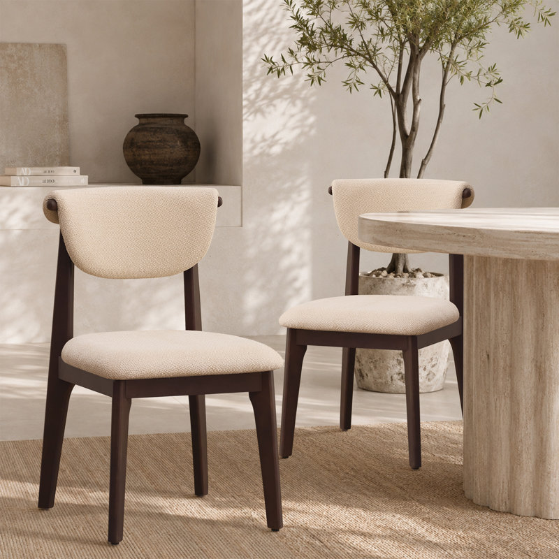  Chaise de salle à manger moderne en bois massif, chaise d'appoint rembourrée avec dossier roulé courbé, chaises de cuisine et de salle à manger de style Mid-Century