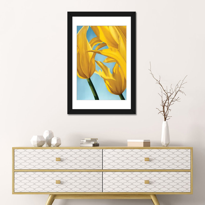 «Dancing Yellow», impression sur toile, H 32 po x l 24 po x P 1 po, Papier d'art encadré noir, Blanc