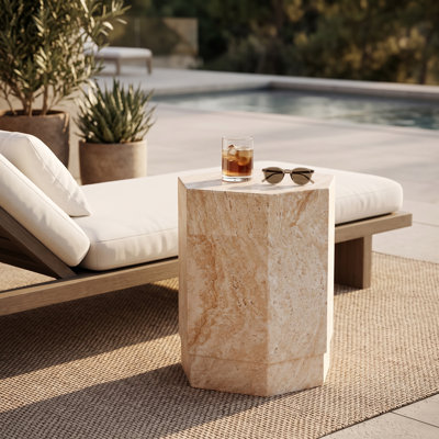  Table d'appoint Lima, table d'appoint Fiberstone avec piédestal à six côtés, table à boissons moderne et support à plantes pour le salon intérieur et extérieur, le patio, le salon et la vitrine