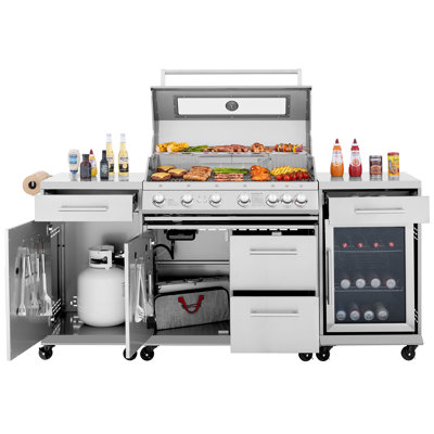 Barbecue au gaz Royal Gourmet à 6 brûleurs avec réfrigérateur, argent