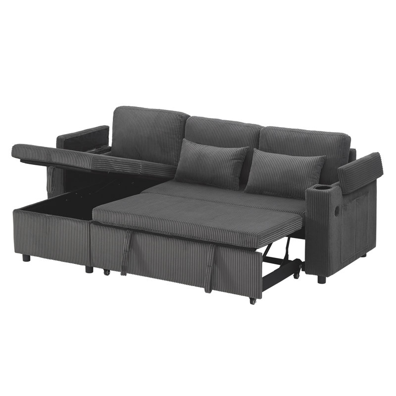 3 Seater Corduroy Sofa Bed, Grey