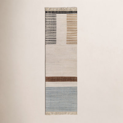 Avenue Cream Black Hand-Woven Cotton Rug