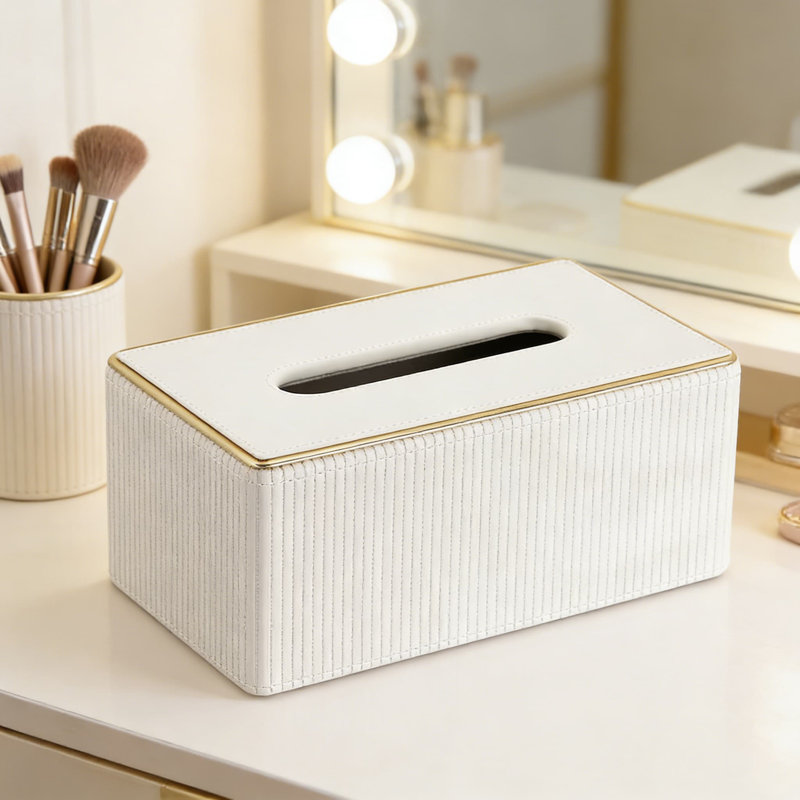Couvercle de boîte à mouchoirs en cuir de polyuréthane avec fermeture magnétique, support rectangulaire décoratif pour boîtes standard Kleenex, conception d'inspiration italienne avec bordure dorée