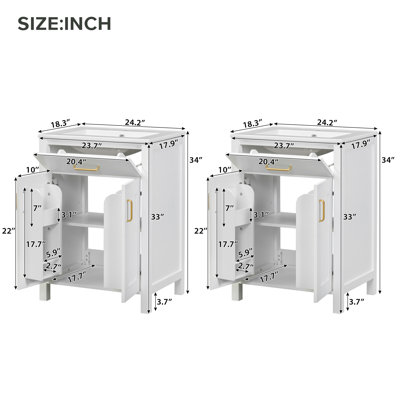 Meuble-lavabo moderne de 48 pouces avec lavabo en céramique, portes à fermeture en douceur, tiroir rabattable, tablettes de porte à double couche, solution de rangement élégante
