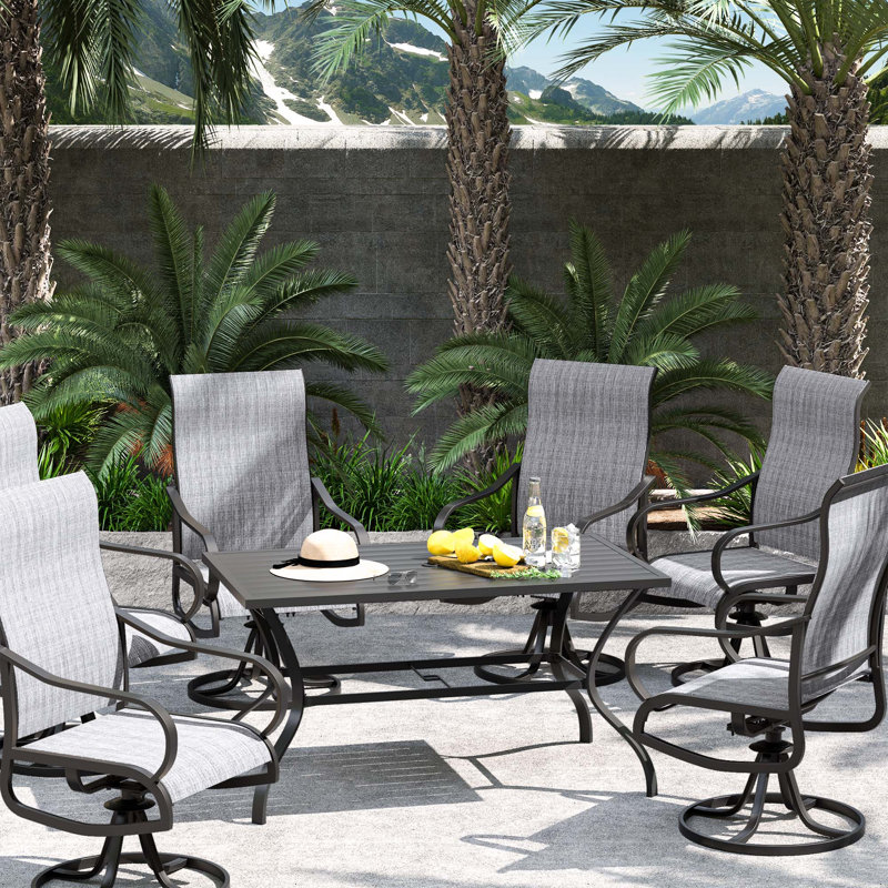 YZ Outdoor 6 Piece Swivel Chair with 1 Metal Table, Dark Gray