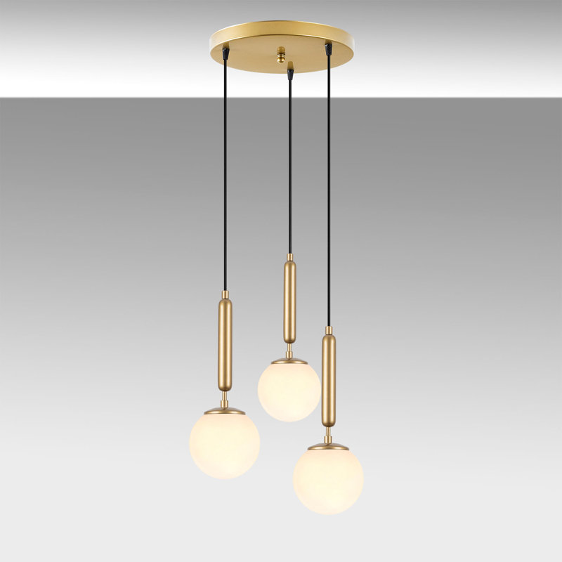 3 - Light Cluster Pendant, White, Shiny Gold