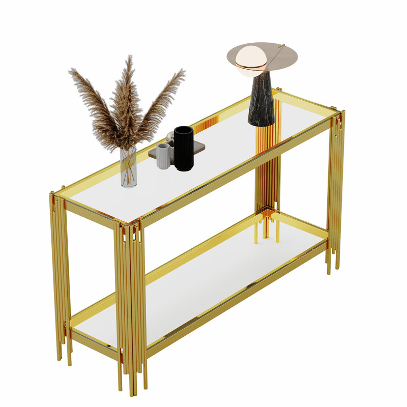 Console à double couche en verre trempé, Clair, Doré