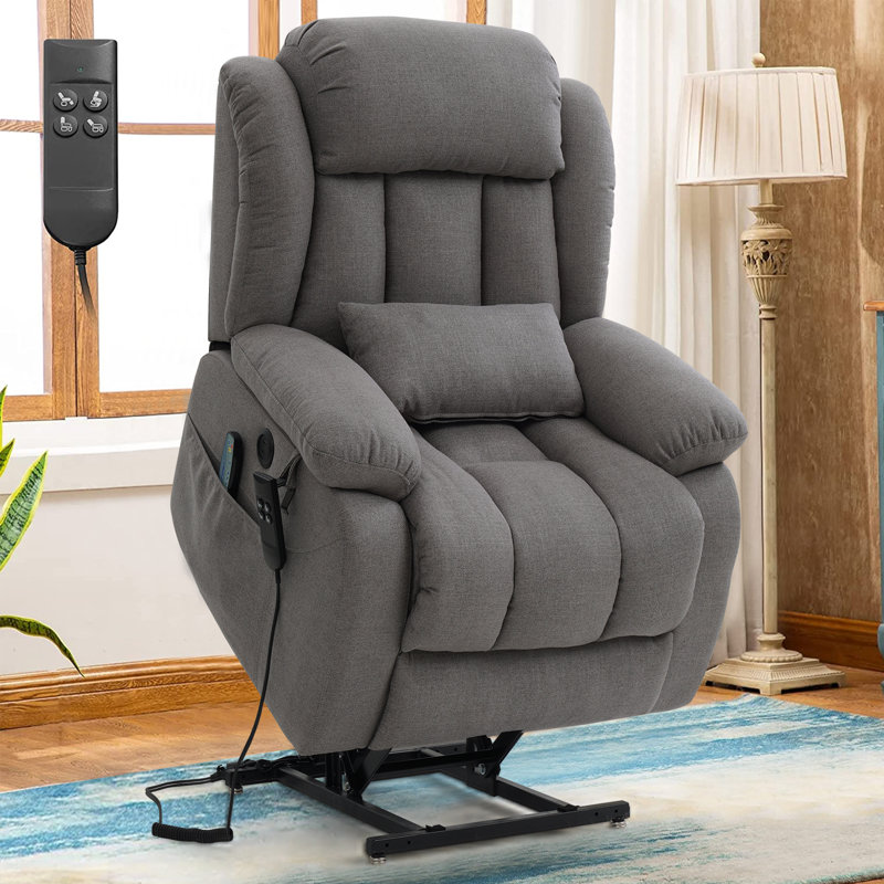 Lay Flat Sleeping Dual Motor Lift Recliners for Elderly with Heat and Massage, Grey