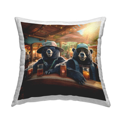 Bears Drinking at Pub Outdoor Printed Pillow by Jim Baldwin