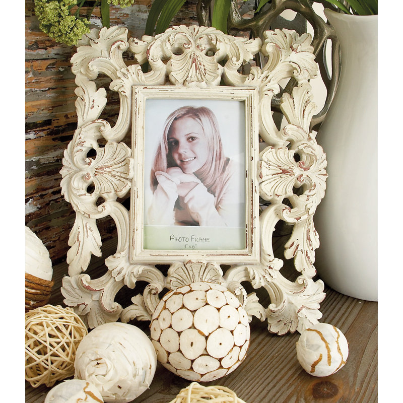 White Floral Embossed Tabletop and Wall Picture Frames Set