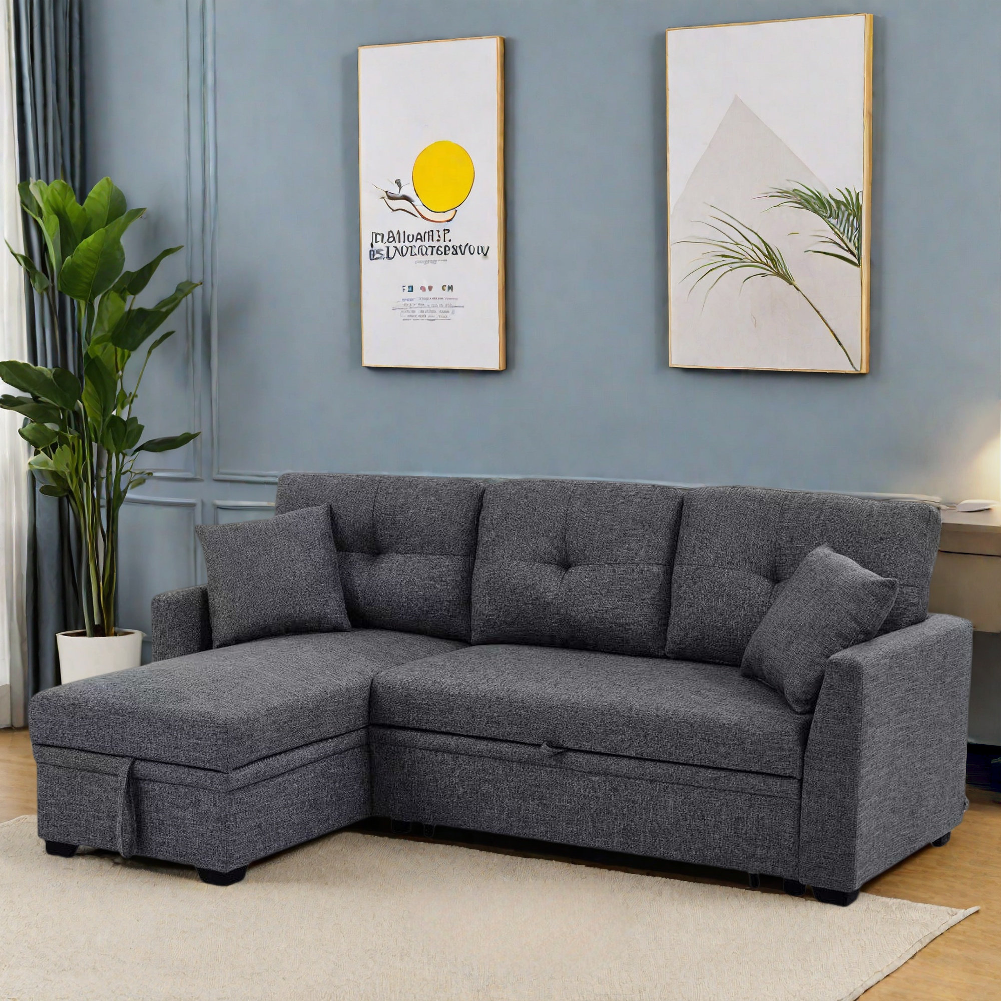 Ebern Designs Modular Sleeper Sectional Sofa With Hidden Storage And ...