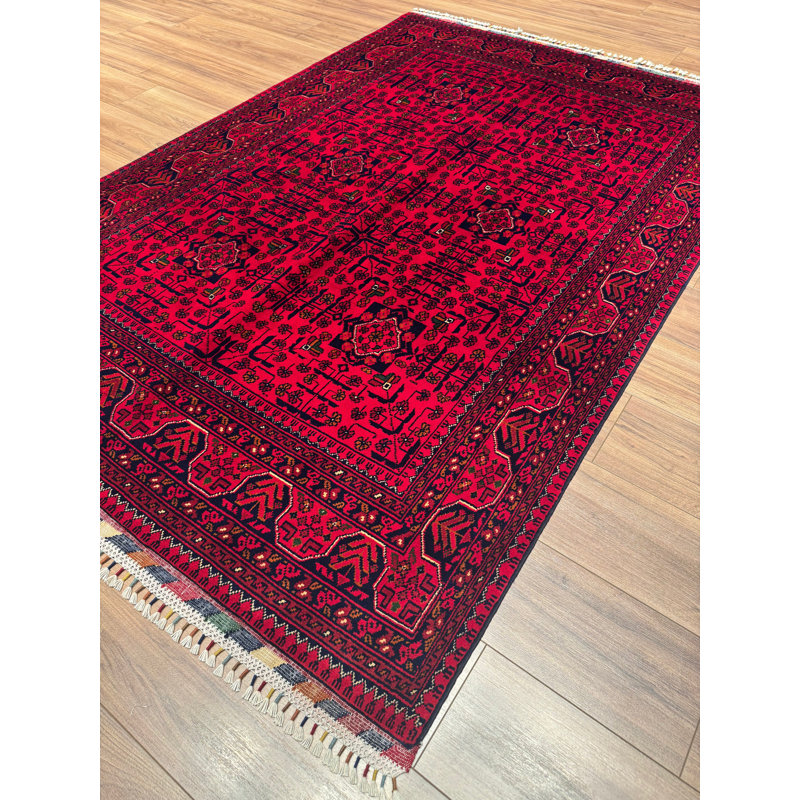 Tapis en laine et coton rouge noué à la main Original
