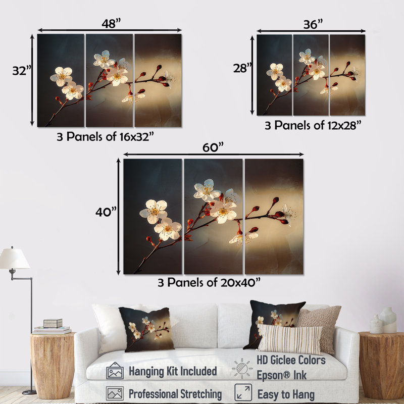 Cherry Blossom Charm In Monicolor - Ensemble de décoration murale cerisier en fleurs, H 32 po x l 48 po x P 1 po