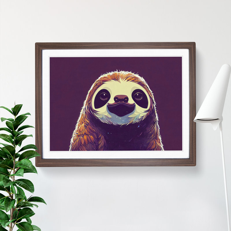 Alluring Sloth 1 Piece Single Picture Frame Painting, 25cm H x 34cm W x 2cm D, Walnut