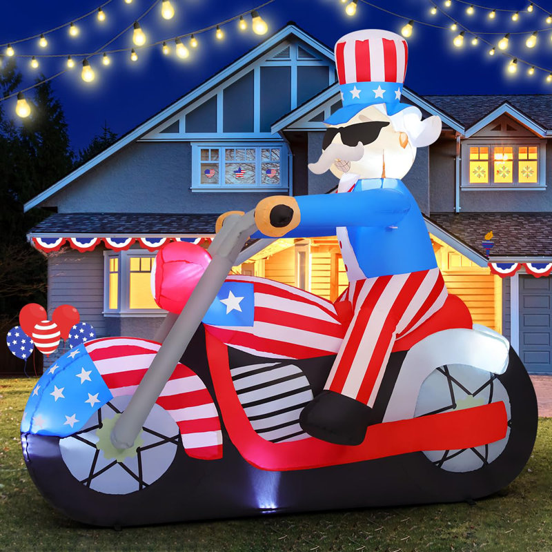Patriotic Uncle Sam Inflatable on Motorcycle with LED Lights