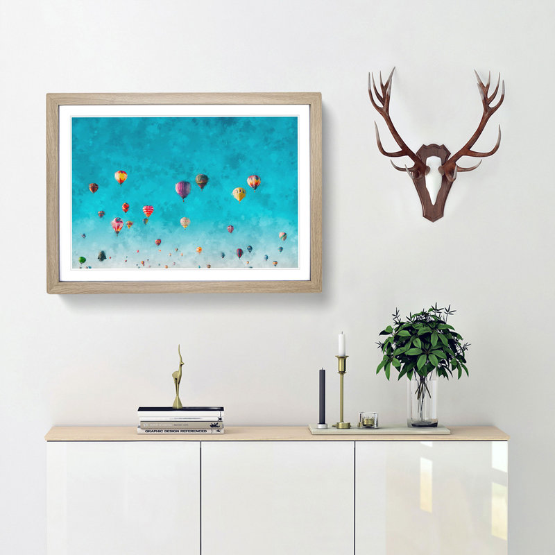 The Hot Air Balloons - Picture Frame Painting Print, 45cm H x 63cm W x 2cm D, Oak Framed