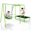 Balançoire 3 en 1 avec trampoline pour enfants, idéale pour les fêtes de jardin et les jeux quotidiens en extérieur. Charge maximale : 100 kg.