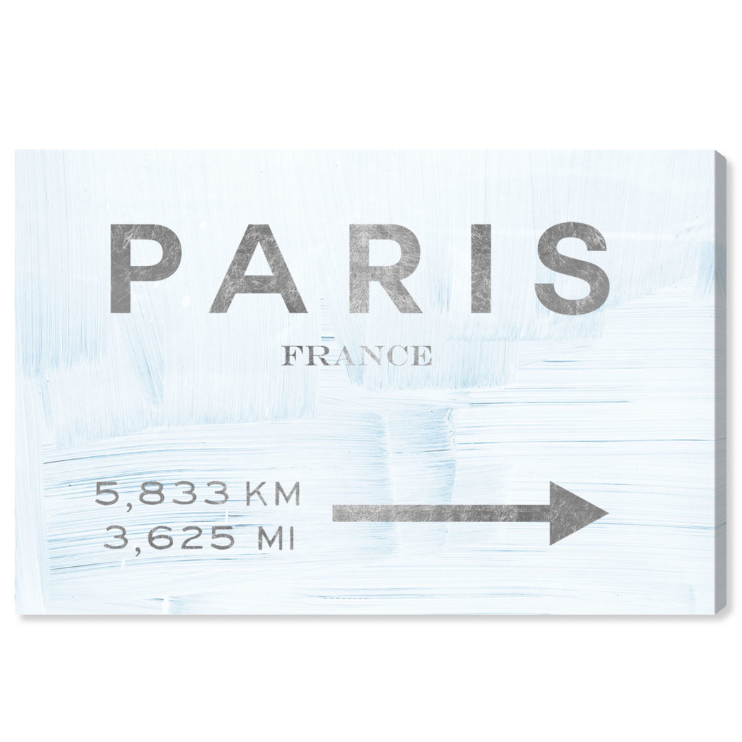 '18151 Paris To Ny Road Sign Silver' Typography on Wrapped Canvas