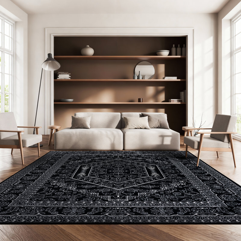 Tapis oriental Lesbury Performance, Rectangle 6' x 8', Black/Ivory
