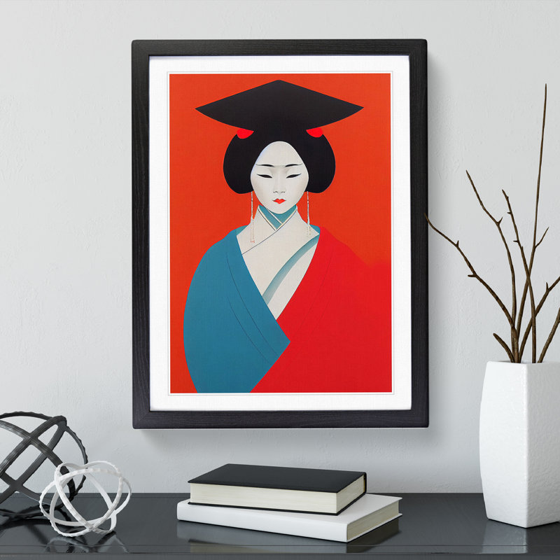 XV1022-3746X Remarkable Geisha - Print, Black Framed, White, 48cm H x 36cm W