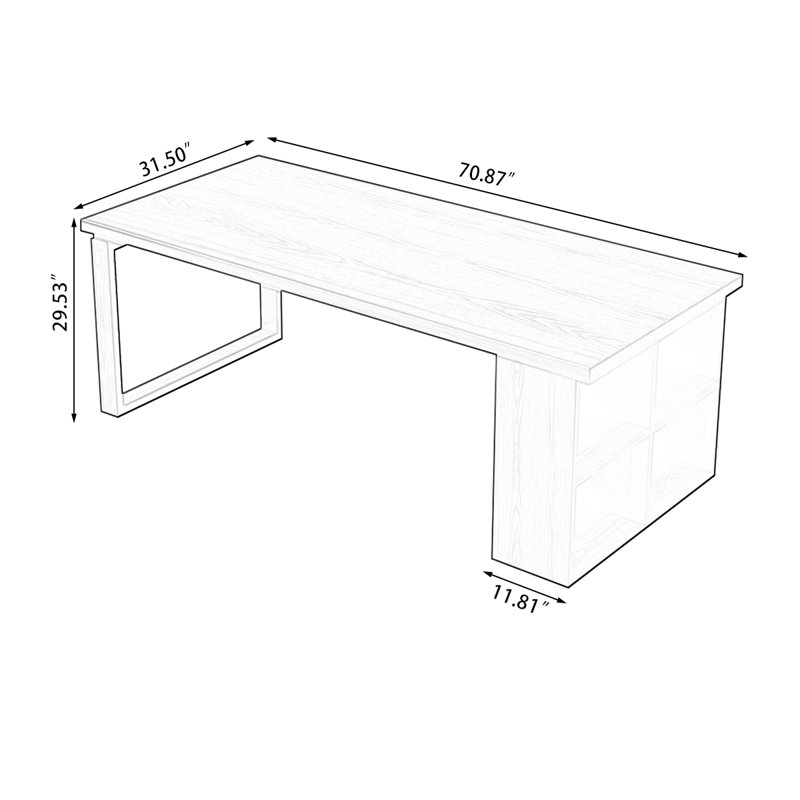 Bureaux rectangulaires en bois massif brun clair, H 29,53 po x l 70,87 po x P 31,5 po