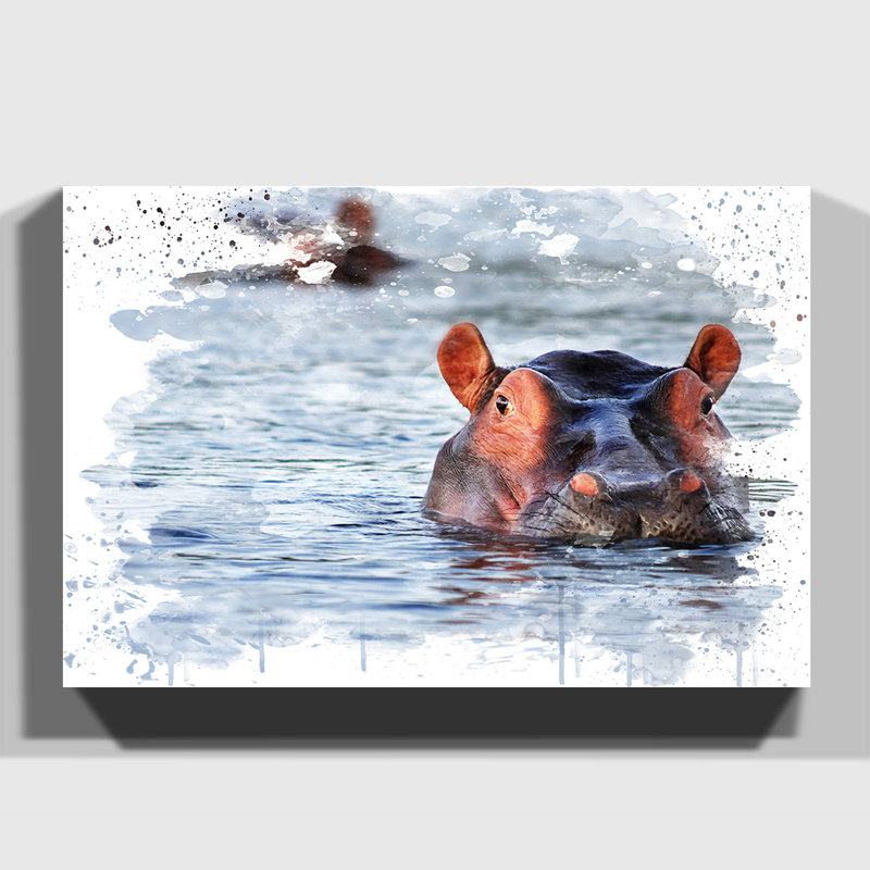 Hippo Hippopotamus - Wall Art, 50cm H x 76cm W, Wrapped Canvas