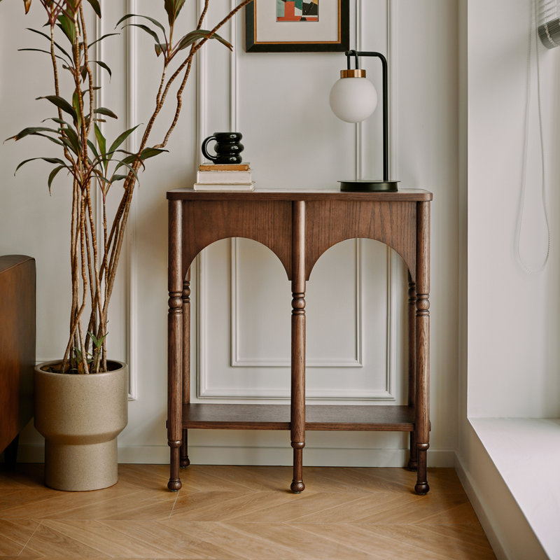 Console en bois massif avec rangement, H 35,4 po x l 31,5 po x P 12,6 po, Brun