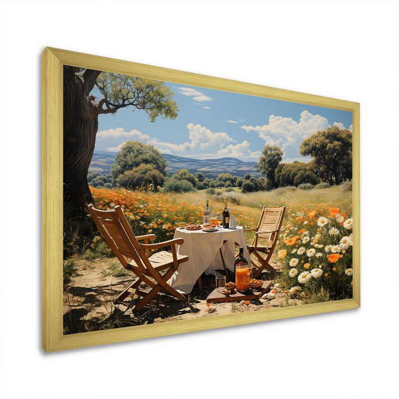 Joyeux rassemblement de pique-niques pour deux - pique-nique, art mural, impressions sur toile, Cadre doré simple