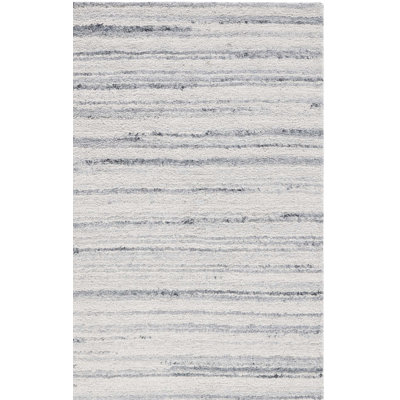 Tapis gris / ivoire en laine tissé à la main Pecktonville