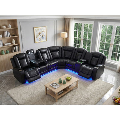 Overstuffed Genuine Leather Power Reclining Sofa Set With USB Ports