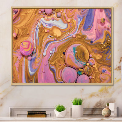 Jaune et rose, art fluide acrylique - Art mural moderne et contemporain sur toile