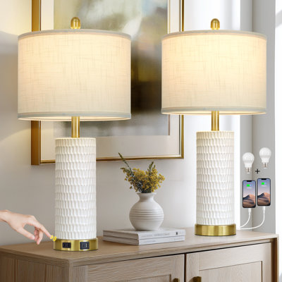 Lampes de table modernes en céramique à intensité variable 27 po avec deux ports USB et ampoule