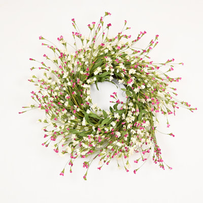 24" Artificial Blossom Cluster Baby's Breath Foliage Spring Summer Front Door Wreath