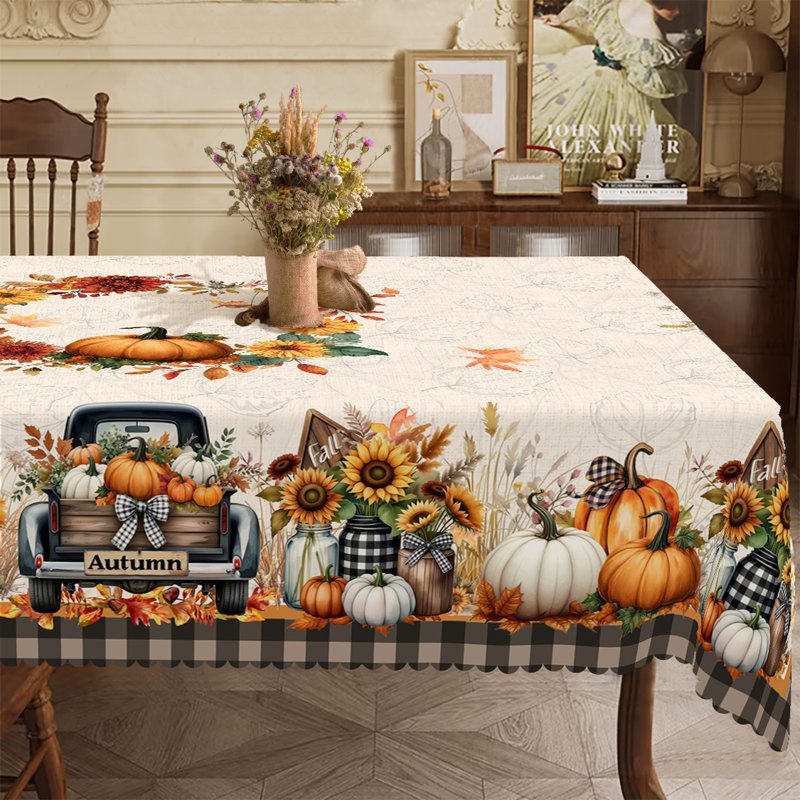 Autumn-Winter Tablecloth 152x220cm Rectangular Seasonal Holiday Patterns Pumpkin Motifs Party Picnic Dinner Table Cover