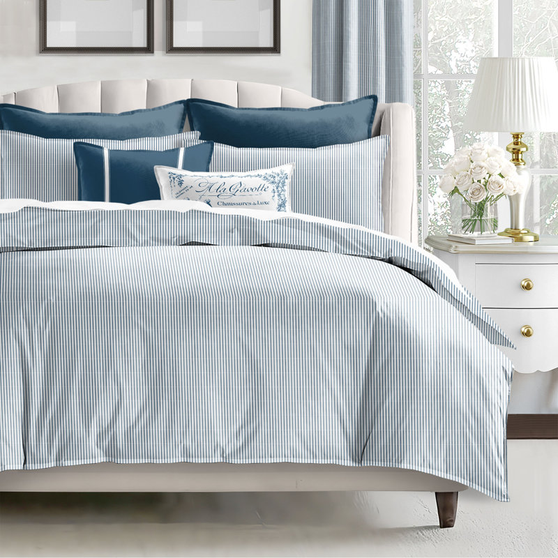 Jaxon Stripe Reversible Cotton Comforter Set, Full Comforter + 2 Standard Shams, Indigo
