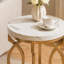 Table de bout ronde de 20 po avec plateau en faux marbre, table d'appoint moderne avec base dorée en forme de O, table de chevet pour le salon et la chambre à coucher, finition blanche et dorée