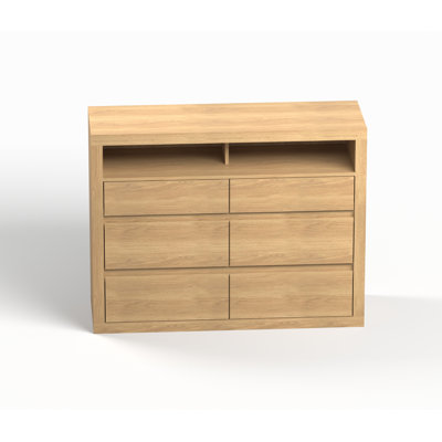 6-Drawer Mid-Century Dresser with 2 Open Shelves, 47" Wide Wooden Double Dresser & TV Stand for Living Room, Nursery or Closet - Natural