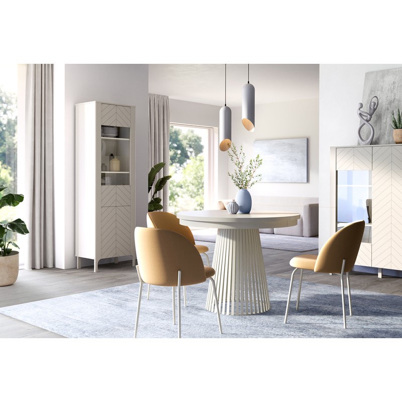 Extendable Metal Base Dining Table, Alpine White, White
