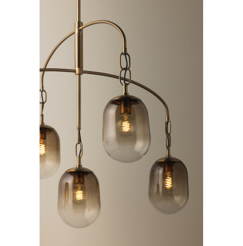 Troy Lighting Harvey wide Light Chandelier in Patina Brass, 16.25" H x 39" W x 39" D, 5 Lights