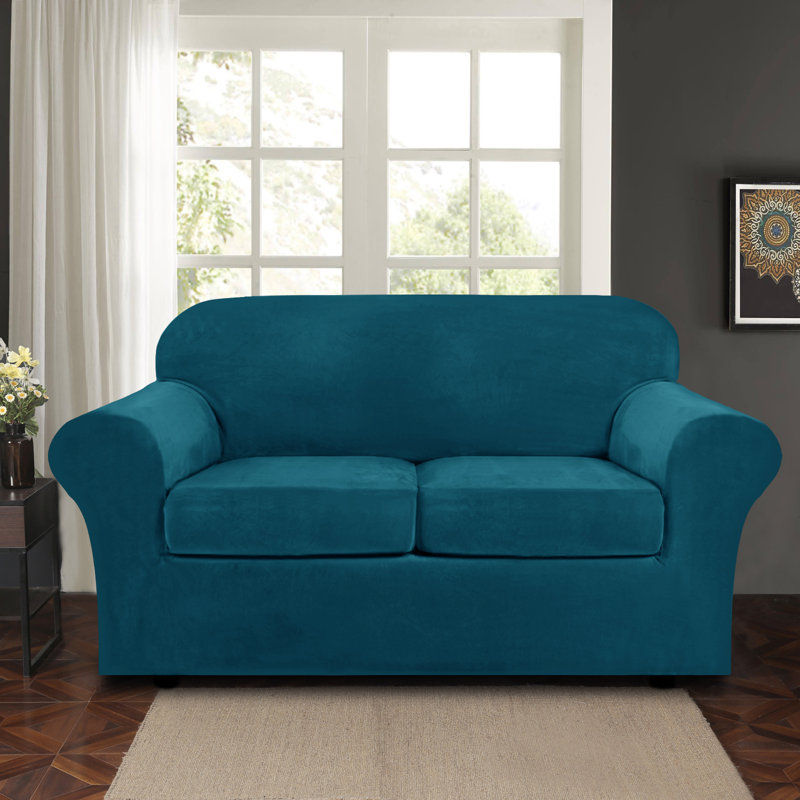 Housse pour causeuse à coussins carrés/rectangulaires, Velours bleu profond