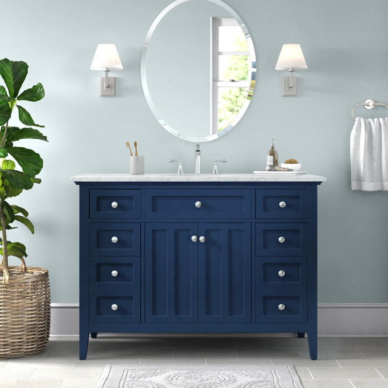 Ensemble de meuble-lavabo simple 48 po Ain, Blanc de Carrare, Bleu