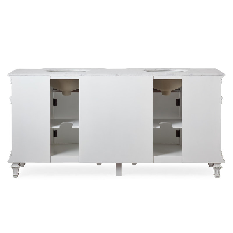 Kehl 72'' Double Bathroom Vanity with Top, White, Carrara White Marble Top