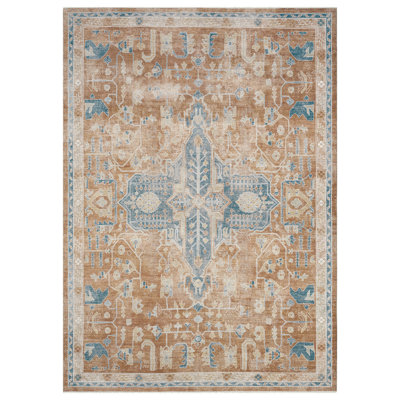 Aldora Spice Red Medallion Power-Loomed Cotton Area Rug
