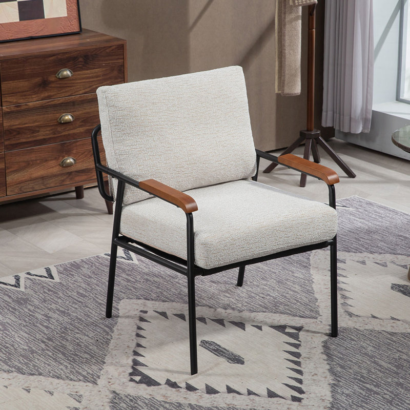 Metal Frame Upholstered Accent Armchair, Beige Fabric
