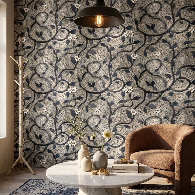 Papier peint pierre avec mosaïque en mosaïque, Peler et coller